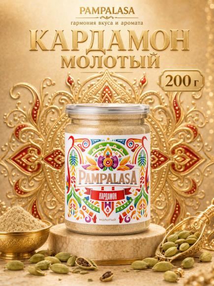 Кардамон молотый, натуральный, 200 грамм, Pampalasa