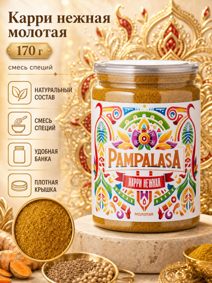 Карри нежная молотая, натуральная приправа, 170 грамм, Pampalasa