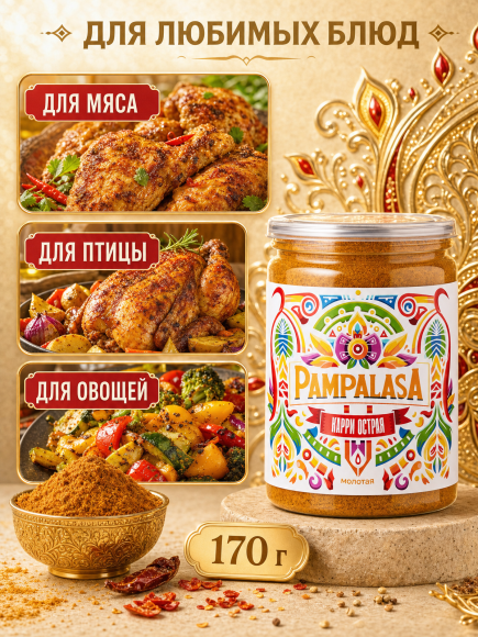Карри острая молотая, натуральная приправа, 170 грамм, Pampalasa Карри острая молотая, натуральная приправа, 170 грамм, Pampalasa