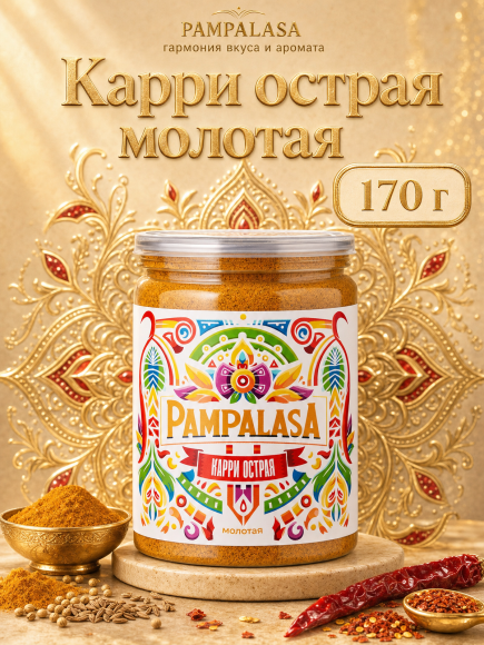 Карри острая молотая, натуральная приправа, 170 грамм, Pampalasa Карри острая молотая, натуральная приправа, 170 грамм, Pampalasa