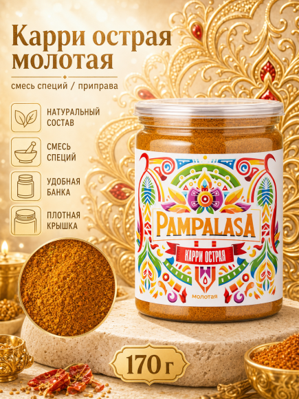 Карри острая молотая, натуральная приправа, 170 грамм, Pampalasa Карри острая молотая, натуральная приправа, 170 грамм, Pampalasa