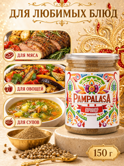 Кориандр молотый, натуральный, 150 грамм, Pampalasa