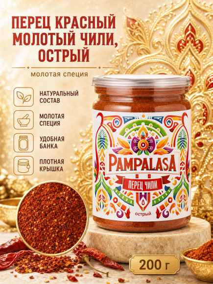 Перец красный молотый Чили, острый, натуральный, 200 грамм, Pampalasa