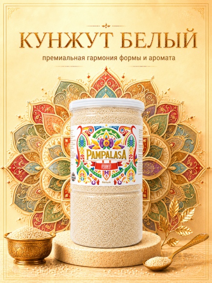 Кунжут белый, натуральные семена, 800 грамм, Pampalasa Кунжут белый, натуральные семена, 800 грамм, Pampalasa